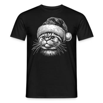 Chat de Noël Chat Avec Chapeau de Père Noël - T-shirt homme - noir - Devant - AI Model Male 178 light (178cm)