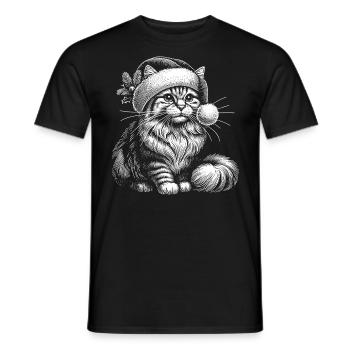 Cute cat with Christmas hat - Men's T-Shirt - black - Front - AI Model Male 178 light (178cm)