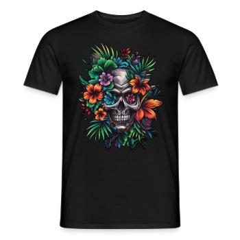 Flowerskull - Männer T-Shirt - Schwarz - Vorne - AI Model Male 178 light (178cm)