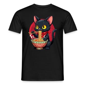 Cat, Ramen, Japanese Noodles, Funny Kawaii - Men's T-Shirt - black - Front - AI Model Male 178 light (178cm)