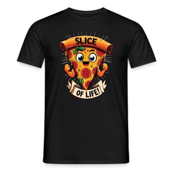 Slice of Life , Love Pizza , Retro Design 90 ́s - Men's T-Shirt - black - Front - AI Model Male 178 light (178cm)