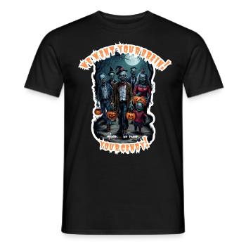 Funny Halloween Zombies Trick-or-Treating Unisex - Men's T-Shirt - black - Front - AI Model Male 178 light (178cm)