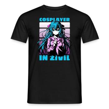 Anime Manga Girl // Cosplayer in civilian // AS011 - Men's T-Shirt - black - Front - AI Model Male 178 light (178cm)