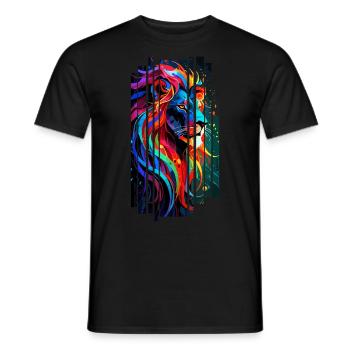 Mehrfarbiger geometrischer Löwe - Männer T-Shirt - Schwarz - Vorne - AI Model Male 178 light (178cm)