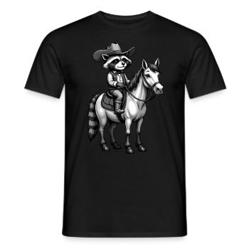 Raton laveur, Cow-boy, Western, Pays, Cheval - T-shirt homme - noir - Devant - AI Model Male 178 light (178cm)