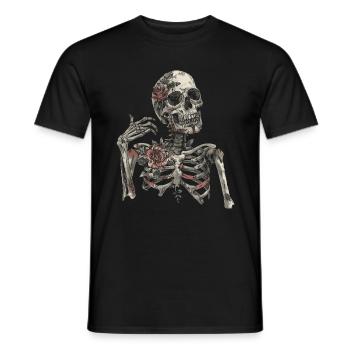 Crâne squelette d’Halloween avec des roses - Crâne - T-shirt homme - noir - Devant - AI Model Male 178 light (178cm)