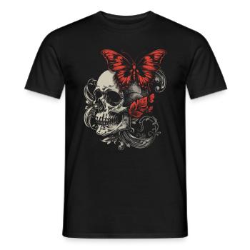 Crâne Halloween avec papillon crâne fleurs - T-shirt homme - noir - Devant - AI Model Male 178 light (178cm)