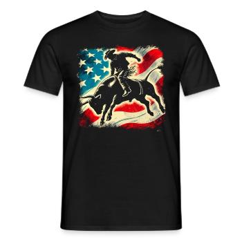 Rodeo, Cowboy, Western, Bull, Bull, USA Flag - Men's T-Shirt - black - Front - AI Model Male 178 light (178cm)
