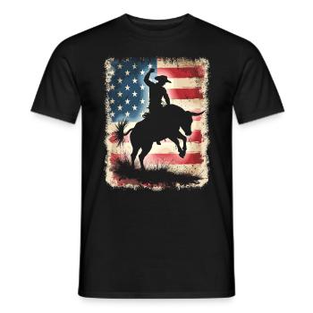 Rodeo, Cowboy, Western, Bull, Bull, USA Flag - Men's T-Shirt - black - Front - AI Model Male 178 light (178cm)