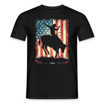 Rodeo, Cowboy, Western, Bull, Bull, USA Flag - Men's T-Shirt - black - Front - AI Model Male 178 light (178cm)