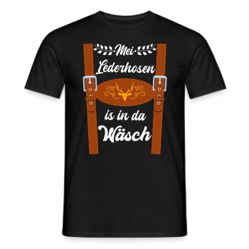 Munich folk festival MEI LEDERHOSN IS IN DA WÄSCH - Men's T-Shirt - black - Front - AI Model Male 178 light (178cm)