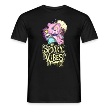 Teddy bear with coffin and moon Halloween design - Men's T-Shirt - black - Front - AI Model Male 178 light (178cm)