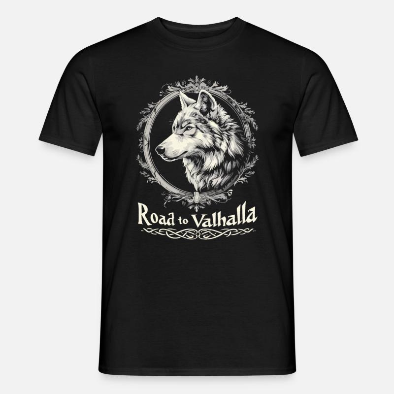 Road to Valhalla Wikinger Wolf Design - Männer T-Shirt - Schwarz