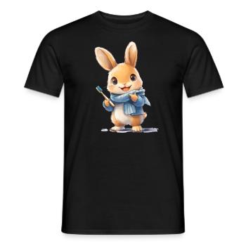 Rabbit with toothbrush - Men's T-Shirt - black - Front - AI Model Male 178 light (178cm)