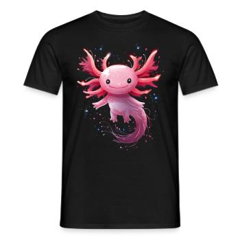 Magical kawaii axolotl in glittering surroundings - Men's T-Shirt - black - Front - AI Model Male 178 light (178cm)