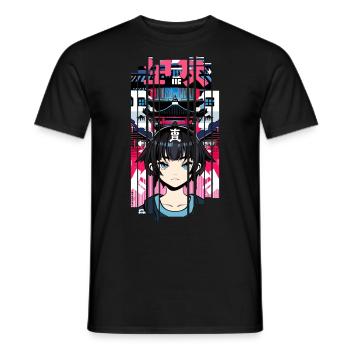 Fille Cyborg japon rouge kanji - T-shirt homme - noir - Devant - AI Model Male 178 light (178cm)