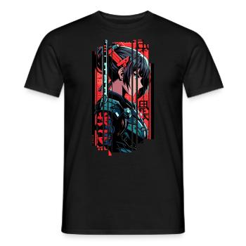 Woman Cyborg Japan Red Kanji - Men's T-Shirt - black - Front - AI Model Male 178 light (178cm)