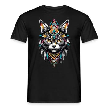 Chat géométrique tribal - T-shirt homme - noir - Devant - AI Model Male 178 light (178cm)