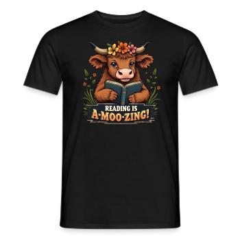 Lustige Kuh liest ein Buch - Männer T-Shirt - Schwarz - Vorne - AI Model Male 178 light (178cm)