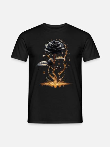 Schwarze Rose im Goldglanz - Männer T-Shirt - Schwarz