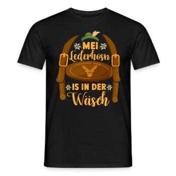 Munich folk festival MEI LEDERHOSEN IS IN DA WÄSCH - Men's T-Shirt - black - Front - AI Model Male 178 light (178cm)