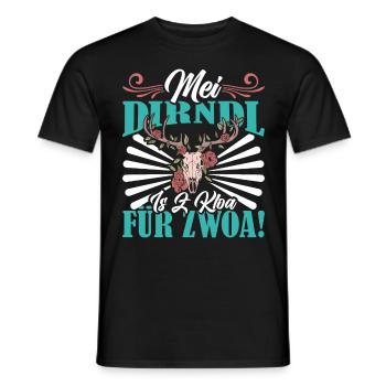 Ersatzdirndl MEI DIRNDL IS Z'KLOA FÜR ZWOA - Männer T-Shirt - Schwarz - Vorne - AI Model Male 178 light (178cm)