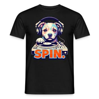 Cute Dog DJ 90s Retro Disco Style - Men's T-Shirt - black - Front - AI Model Male 178 light (178cm)