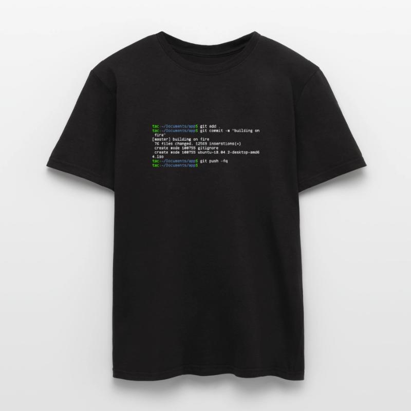 linux shell git building on fire T-shirt homme