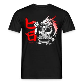 Anime Manga // Drache isst Ramen Suppe // AS018 - Männer T-Shirt - Schwarz - Vorne - AI Model Male 178 light (178cm)