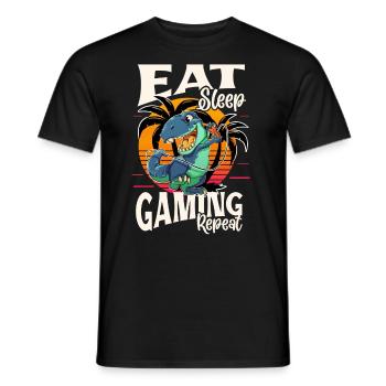 Gamer Gaming Dino Dinosaur T Rex - Men's T-Shirt - black - Front - AI Model Male 178 light (178cm)
