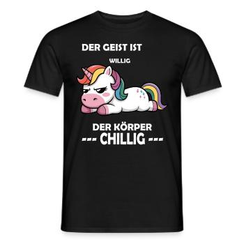 Der Geist war willig, der Körper chillig, Einhorn - Männer T-Shirt - Schwarz - Vorne - AI Model Male 178 light (178cm)