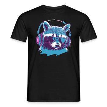 Gambler raccoon with sunglasses and headphones - Men's T-Shirt - black - Front - AI Model Male 178 light (178cm)