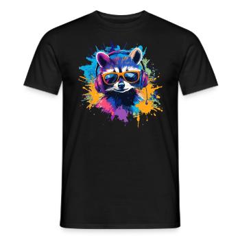Colorful Gambler Raccoon with Gaming Headphones - Men's T-Shirt - black - Front - AI Model Male 178 light (178cm)