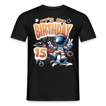 Football Astronaut 15th Birthday - Men's T-Shirt - black - Front - AI Model Male 178 light (178cm)