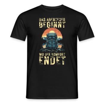 Abenteuer beginnt - Komfort endet Wandern Outdoor - Männer T-Shirt - Schwarz - Vorne - AI Model Male 178 light (178cm)