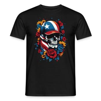Patriotic skull with floral design - Men's T-Shirt - black - Front - AI Model Male 178 light (178cm)