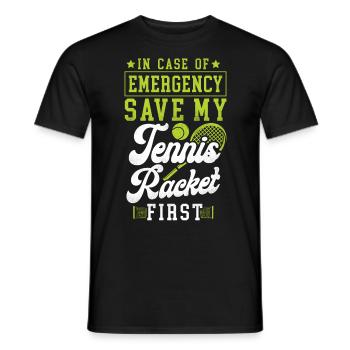 Funny Tennis Player Racket In Case - Men's T-Shirt - black - Front - AI Model Male 178 light (178cm)