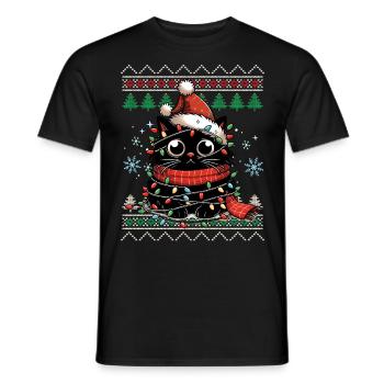 Chat drôle moche pull de Noël - T-shirt homme - noir - Devant - AI Model Male 178 light (178cm)