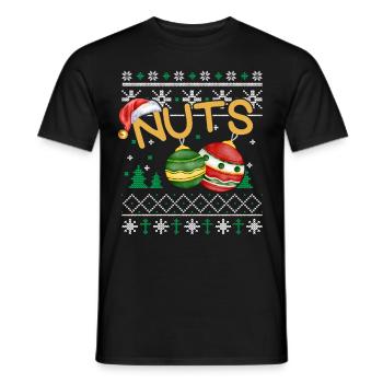 Chest Nuts Funny Christmas Couples Outfit - Men's T-Shirt - black - Front - AI Model Male 178 light (178cm)