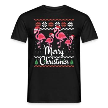 Tenue de Noël Flamant rose pour la famille - T-shirt homme - noir - Devant - AI Model Male 178 light (178cm)