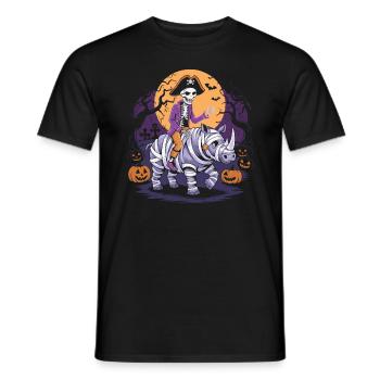 Skeleton riding a rhinoceros on Halloween - Men's T-Shirt - black - Front - AI Model Male 178 light (178cm)