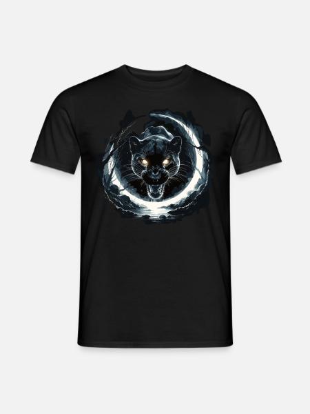 Mystischer Panther und Vollmond - Männer T-Shirt - Schwarz