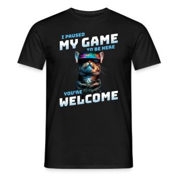 I just paused my game to be here Funny VR Cat - Men's T-Shirt - black - Front - AI Model Male 178 light (178cm)