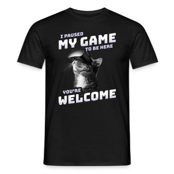 I just paused my game to be here - VR Cat Funny - Men's T-Shirt - black - Front - AI Model Male 178 light (178cm)