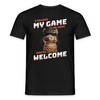 I just paused my game to be here - Cool Cat VR - Men's T-Shirt - black - Front - AI Model Male 178 light (178cm)