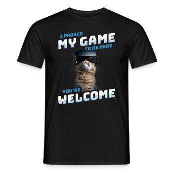 I just paused my game to be here Funny VR Cat - Men's T-Shirt - black - Front - AI Model Male 178 light (178cm)