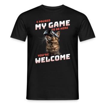 I just paused my game to be here - Cat VR Funny - Men's T-Shirt - black - Front - AI Model Male 178 light (178cm)