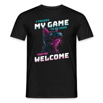 I just paused my game to be here Funny VR Cat - Men's T-Shirt - black - Front - AI Model Male 178 light (178cm)