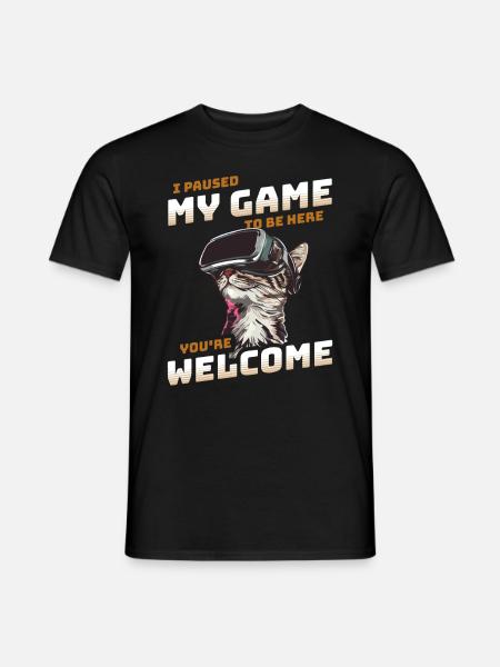 I just paused my game to be here - Katze mit VR - Männer T-Shirt - Schwarz