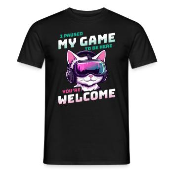 I just paused my game to be here - Cat Gaming VR - Men's T-Shirt - black - Front - AI Model Male 178 light (178cm)